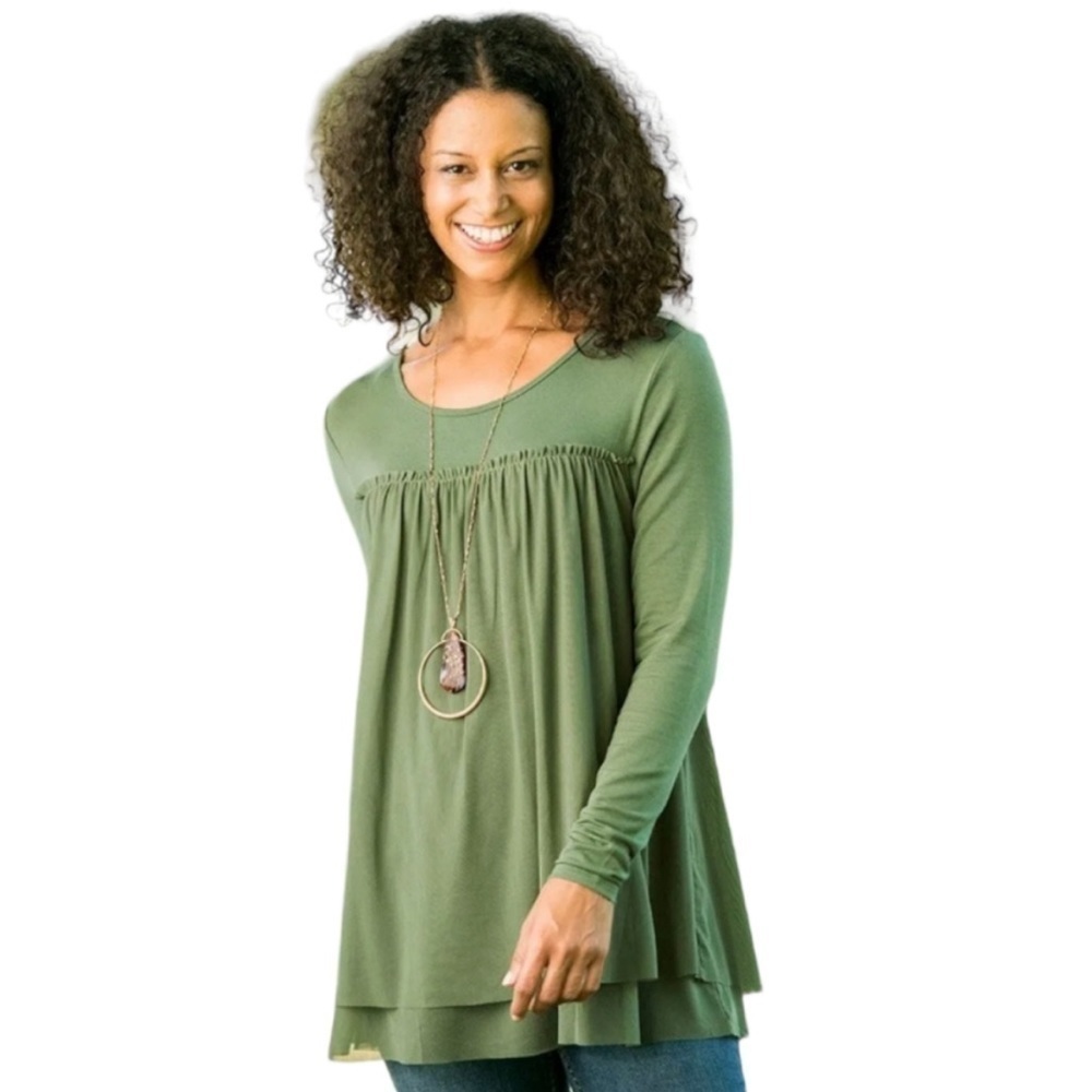 Matilda Jane A New Leaf green tulle layered long sleeve tunic top size XS
